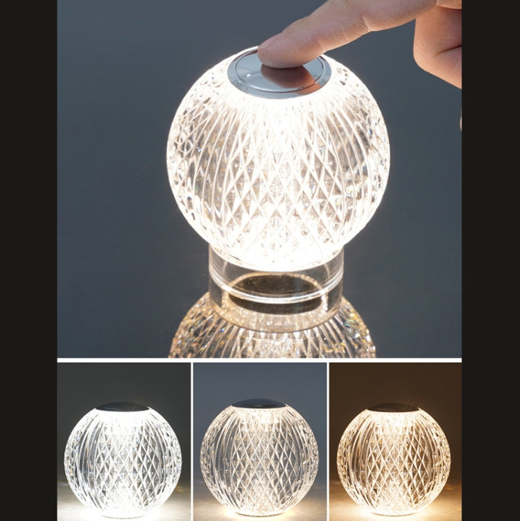 Lâmpada de Mesa Pequena Bola de Cristal Luz Noturna Acrílica USB, MT2 80 x 80mm, MT1 110 x 110mm