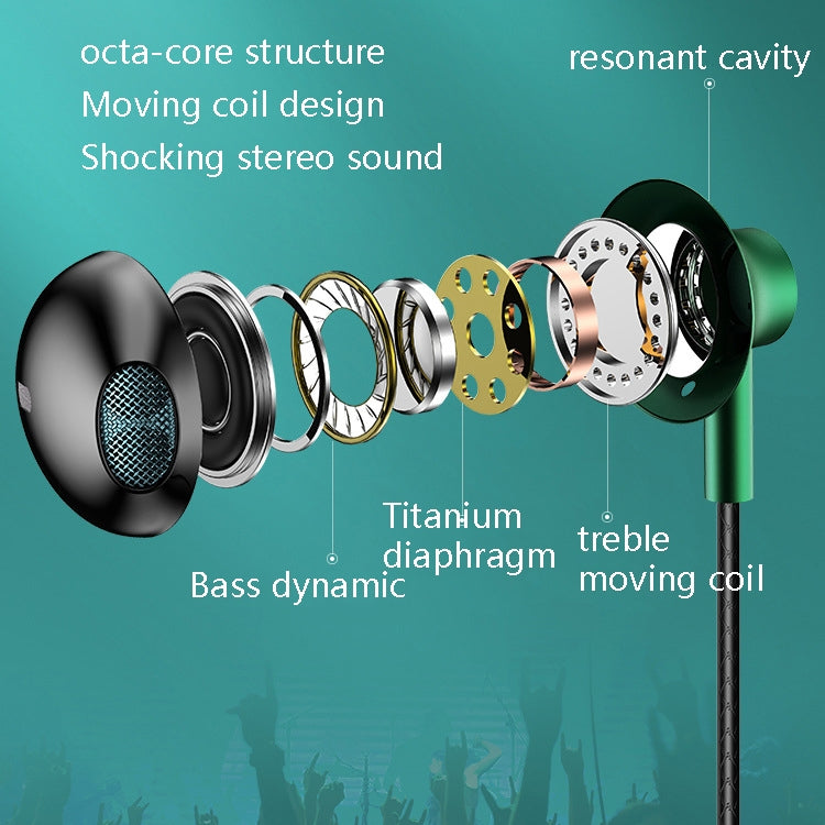 Auricular com cabo para jogos TS6800 com cancelamento de ruído, metal, ângulo de 3,5 mm, vermelho, verde, preto, cinza prateado