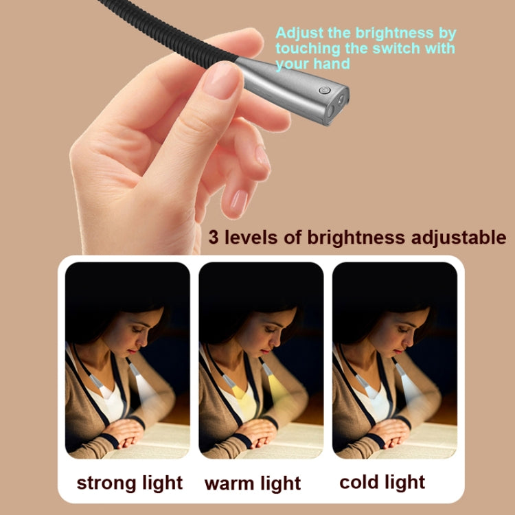Luz de Pescoço LED para Pendurar com Tubo Universal, Luz de Leitura com Proteção para os Olhos, Prateado Espacial, Preto Elegante