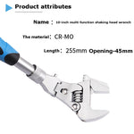 Chave de Catraca Dobrável Multifuncional de 10 Polegadas com Cabeça Oscilante, Chave para Casa de Banho de 10 Polegadas Dobrável