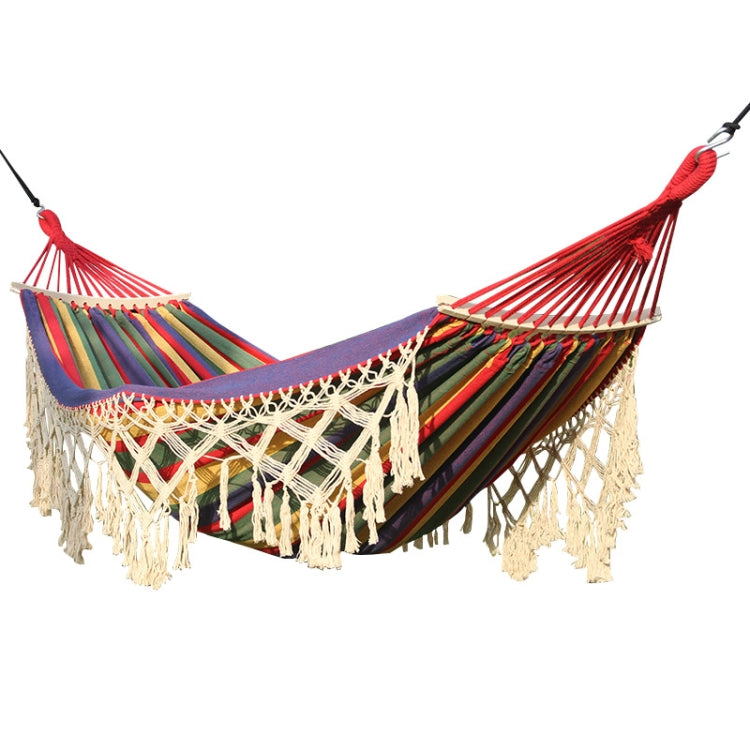 Rede de Campismo Dupla com Franjas 200x150cm para Exterior com Varas, Risca Colorida, Risca Rosa, Branco