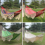 Rede de Campismo Dupla com Franjas 200x150cm para Exterior com Varas, Risca Colorida, Risca Rosa, Branco