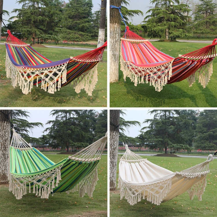 Rede de Campismo Dupla com Franjas 200x150cm para Exterior com Varas, Risca Colorida, Risca Rosa, Branco