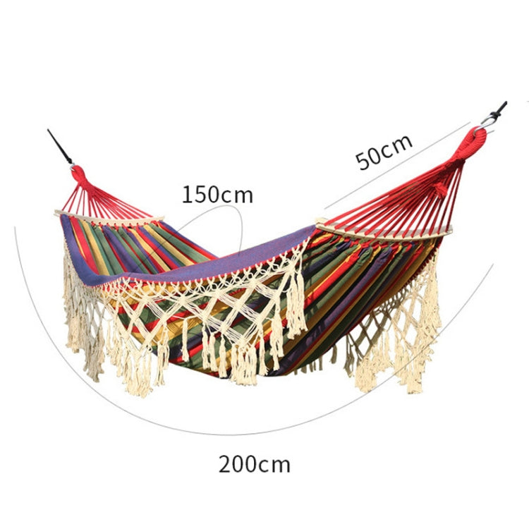 Rede de Campismo Dupla com Franjas 200x150cm para Exterior com Varas, Risca Colorida, Risca Rosa, Branco
