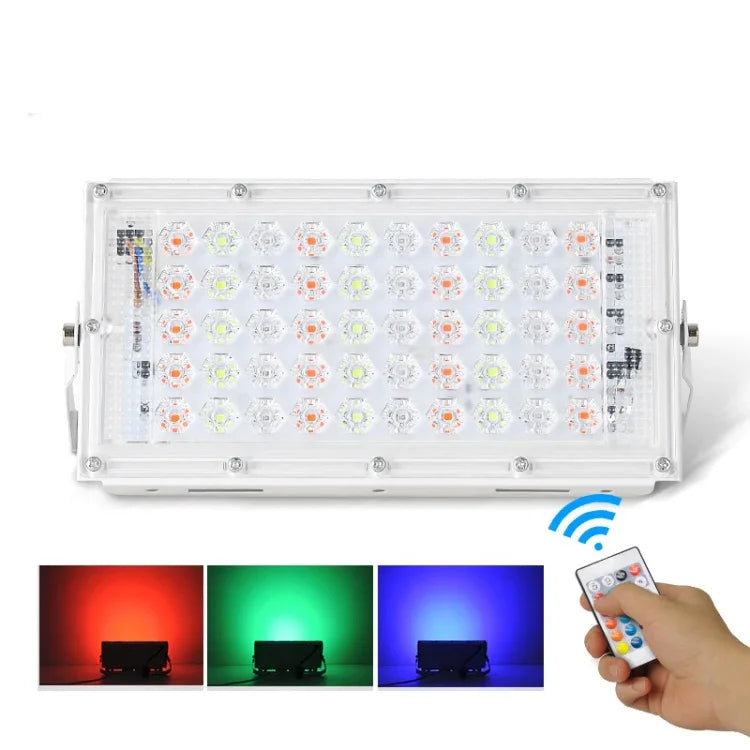 Refletor Exterior LED RGB 50W à Prova de Água Ultra-leve com Controlo Remoto
