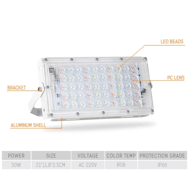 Refletor Exterior LED RGB 50W à Prova de Água Ultra-leve com Controlo Remoto