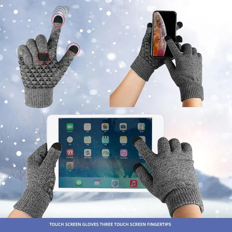 1 Pair Thick Velvet Touch Screen Knitted Warm Gloves, Free Size