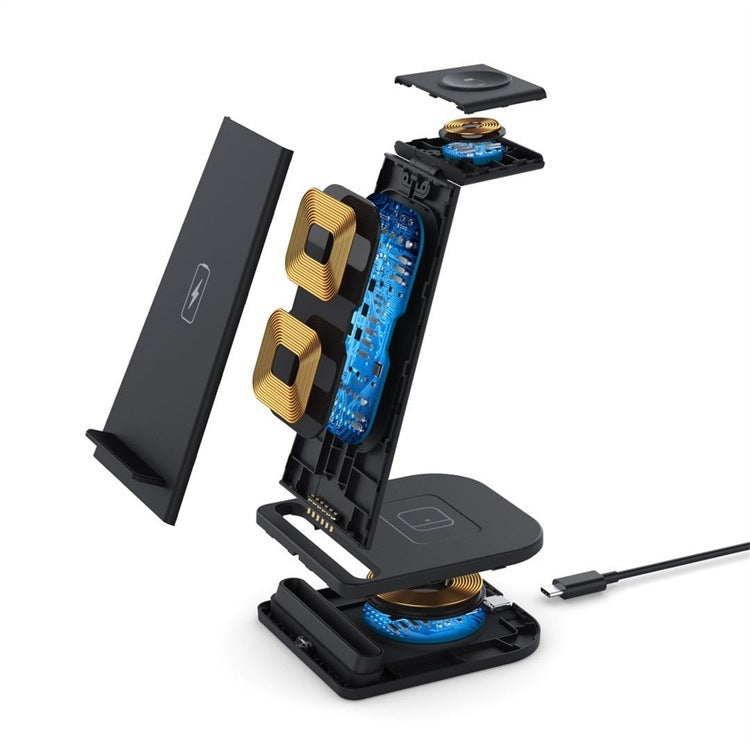 Carregador Sem Fios Portátil Destacável 3 em 1 QGeeM QG-WC05, Branco, Preto