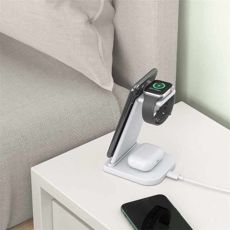 Carregador Sem Fios Portátil Destacável 3 em 1 QGeeM QG-WC05, Branco, Preto