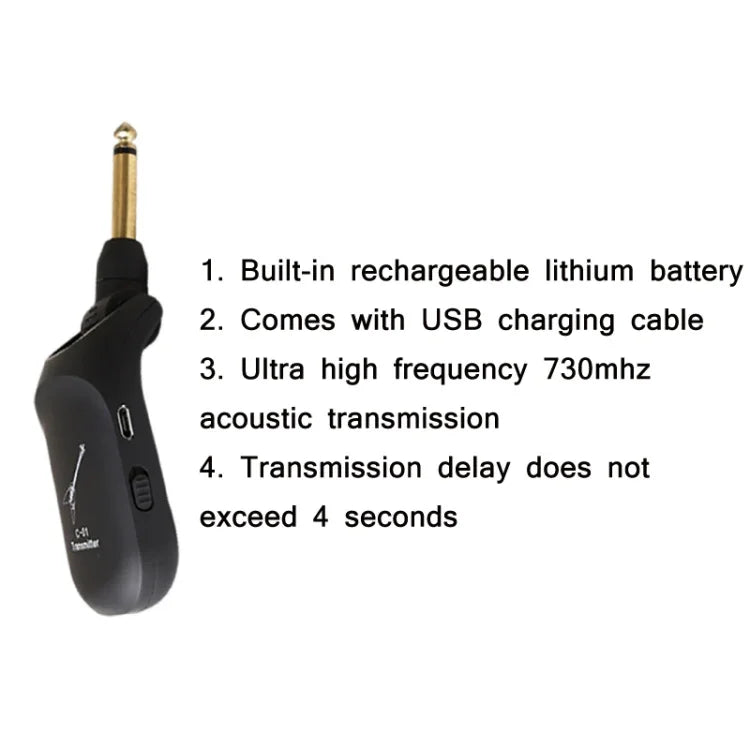 Transmissor e Recetor de Áudio Sem Fios para Guitarra Eléctrica C01, Preto