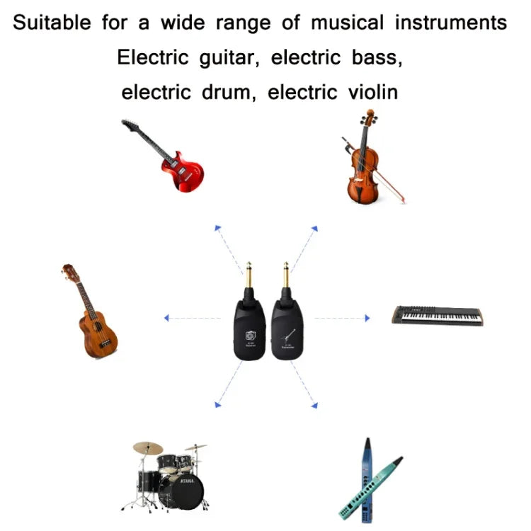 Transmissor e Recetor de Áudio Sem Fios para Guitarra Eléctrica C01, Preto