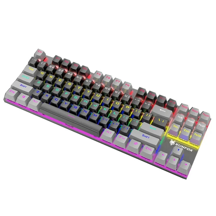 Teclado Mecânico Iluminado para Jogos Com Fios XUNFOX K80 87 Teclas, Comprimento do Cabo: 1,5m, Branco Amarelo, Preto Cinzento, Rosa Branco, Azul Branco, Branco Azul, Amarelo Branco, Cinzento Preto