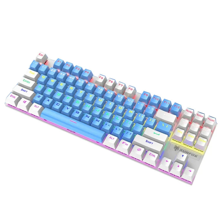Teclado Mecânico Iluminado para Jogos Com Fios XUNFOX K80 87 Teclas, Comprimento do Cabo: 1,5m, Branco Amarelo, Preto Cinzento, Rosa Branco, Azul Branco, Branco Azul, Amarelo Branco, Cinzento Preto