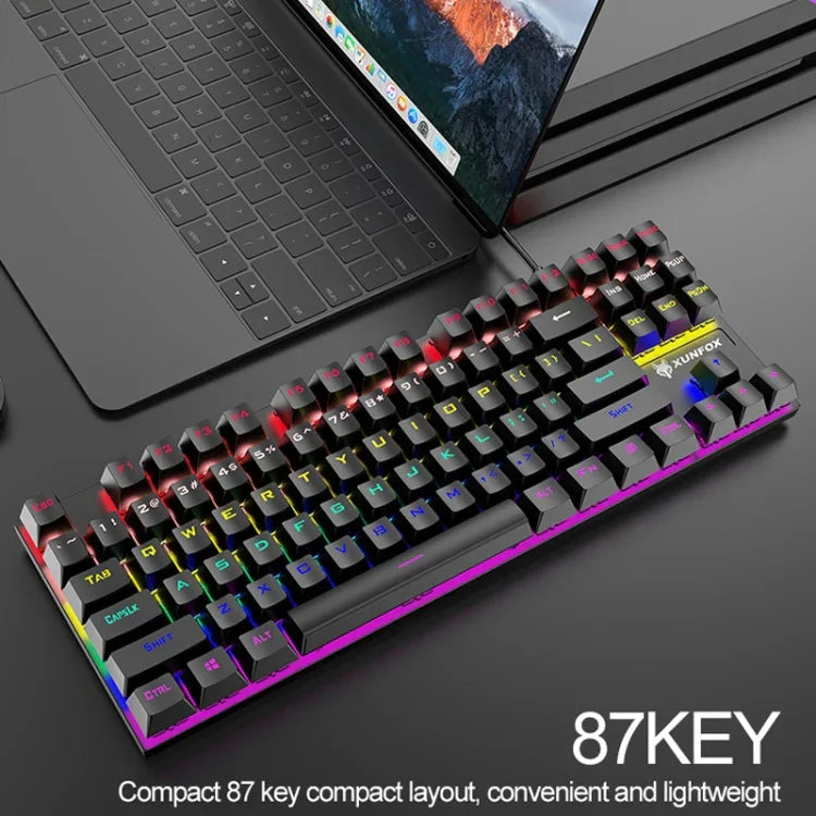 Teclado Mecânico Iluminado para Jogos Com Fios XUNFOX K80 87 Teclas, Comprimento do Cabo: 1,5m, Branco Amarelo, Preto Cinzento, Rosa Branco, Azul Branco, Branco Azul, Amarelo Branco, Cinzento Preto
