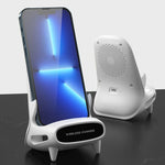 Suporte de Carregamento Sem Fios Vertical com Altifalante para Secretária 15W para Telemóvel e Tablet de 4,5-11 Polegadas