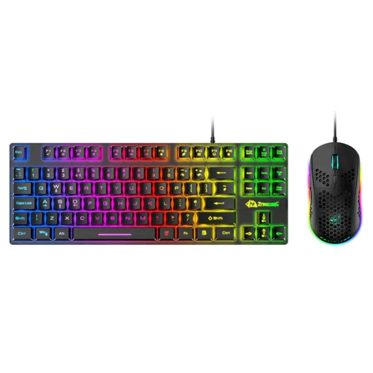 Conjunto de Teclado Mecânico Luminiscente para Jogos ZIYOU LANG T2 com 88 Teclas e Rato, Comprimento do Cabo: 1,6m, T2 Preto, T2 Branco