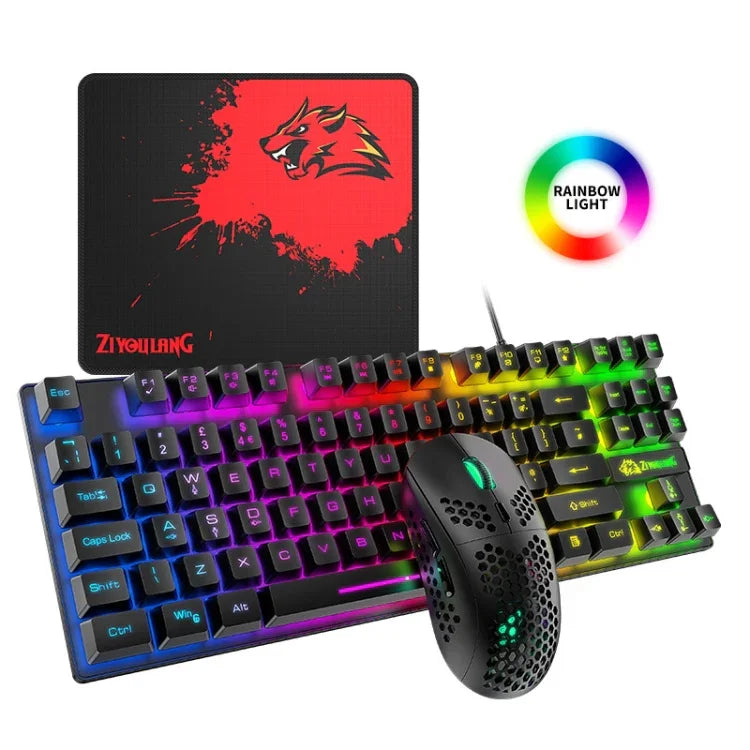 Conjunto de Teclado Mecânico Luminiscente para Jogos ZIYOU LANG T2 com 88 Teclas e Rato, Comprimento do Cabo: 1,6m, T2 Preto, T2 Branco