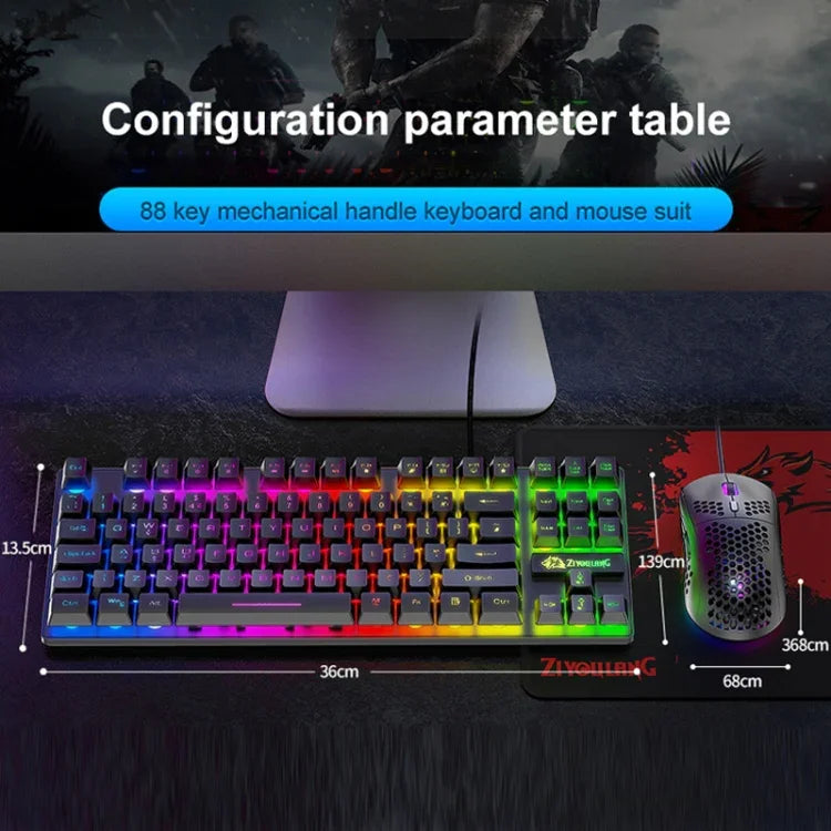 Conjunto de Teclado Mecânico Luminiscente para Jogos ZIYOU LANG T2 com 88 Teclas e Rato, Comprimento do Cabo: 1,6m, T2 Preto, T2 Branco