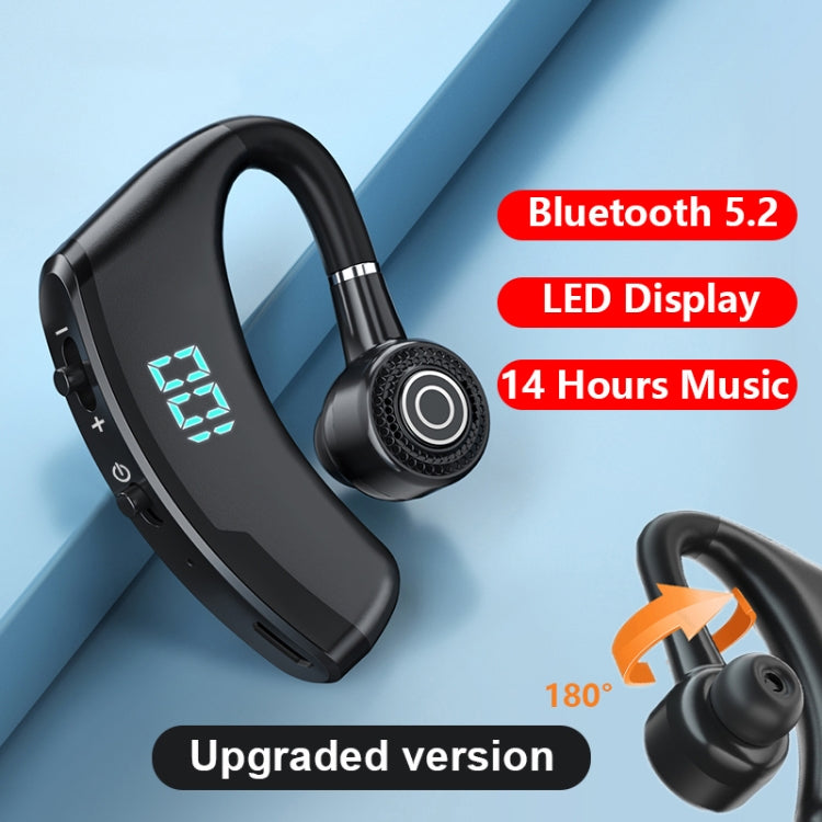 Auscultador Bluetooth V9S com cancelamento de ruído e ecrã LED, ouvido único preto, ouvido único azul