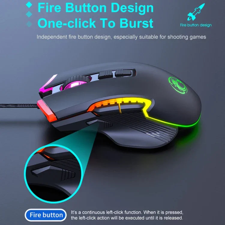Rato para Jogos IMICE T70 com 8 Botões, Iluminação RGB, 7200 DPI Programável com Fio, Comprimento do Cabo: 1,8m, T70