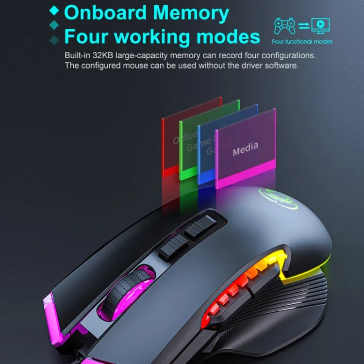 Rato para Jogos IMICE T70 com 8 Botões, Iluminação RGB, 7200 DPI Programável com Fio, Comprimento do Cabo: 1,8m, T70