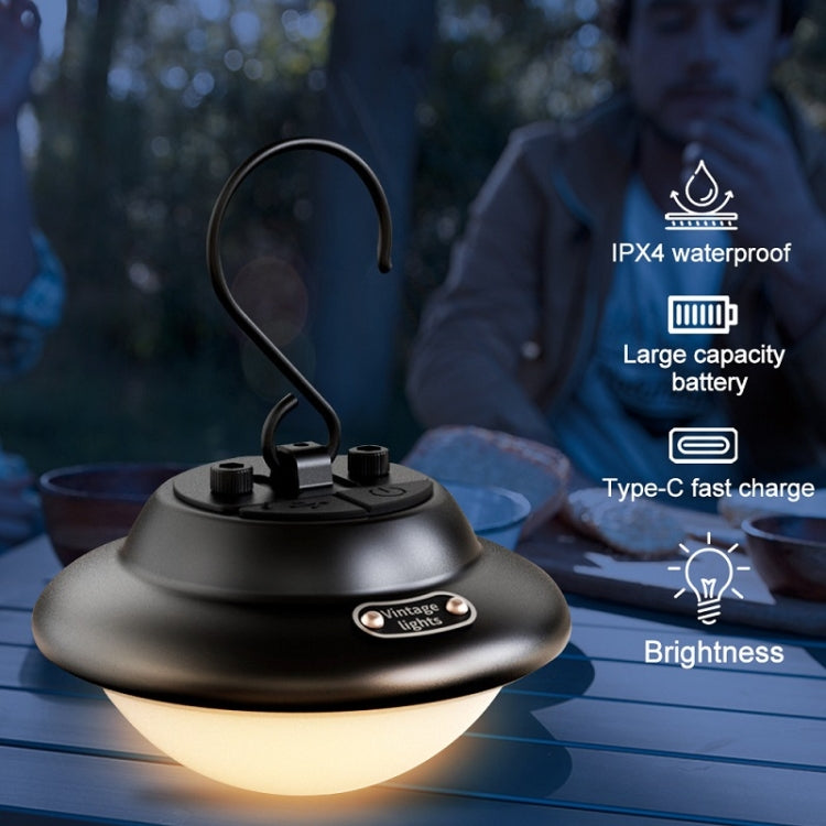 Luz de Campismo Portátil para Exterior com Suspensão e Carregamento USB, Preto, Bege