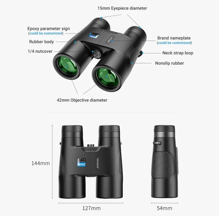 Binóculos APEXEL 10x42 com Foco Fixo e Telescópio Autofoco, APL-RB10X42A