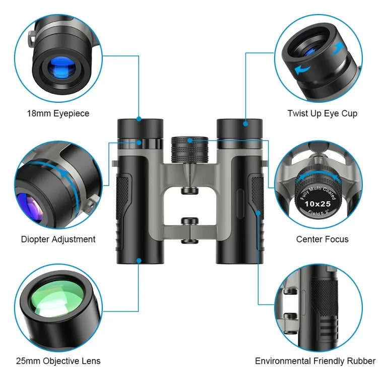 Binóculos APEXEL 10 x 25 Prisma BAK4 Zoom Telescópio para Observação de Aves Caça Caminhadas, APL-RB10X25