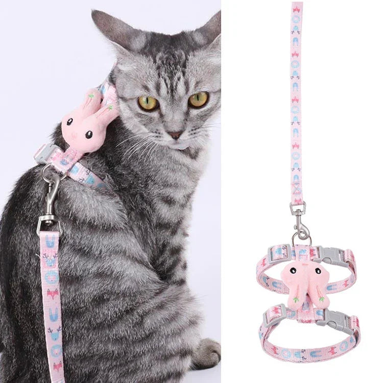 Corda de Tração para Gato Tipo Cabeça de Coelho Anti-Fuga Trela Ajustável para Gato, Pequeno Adequado para Até 3kg, Grande Adequado para 3-6kg