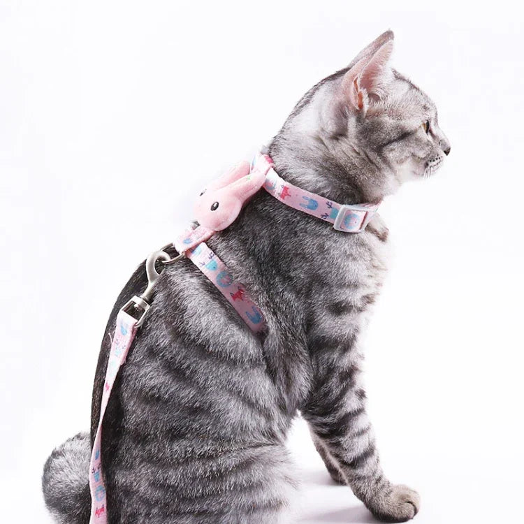 Corda de Tração para Gato Tipo Cabeça de Coelho Anti-Fuga Trela Ajustável para Gato, Pequeno Adequado para Até 3kg, Grande Adequado para 3-6kg