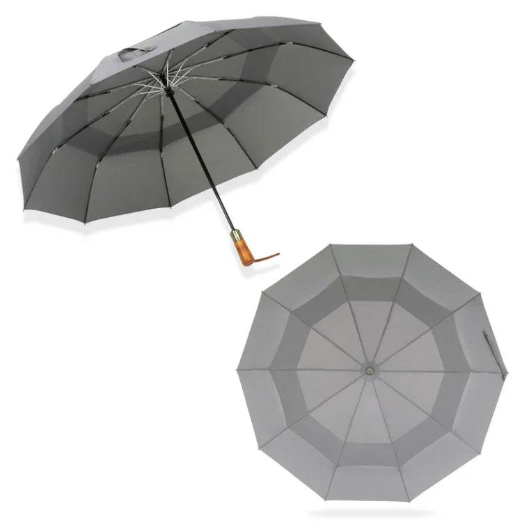 Guarda-chuva Automático de Negócios Grande, Dupla Camada, com 10 Costelas e Resistente ao Vento PARACHASE, Cinzento, Preto, Azul Marinho, Caqui