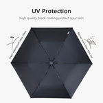 Guarda-chuva Solar Pequeno, Leve, em Fibra de Carbono com Cola Preta, Prova de Sol e Anti-UV PARACHASE, Preto, Azul Marinho, Caqui