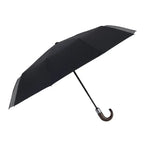 Guarda-chuva Automático de Três Dobras com Cabo Curvo em Madeira Maciça e 10 Costelas PARACHASE, Cinzento, Preto, Azul Marinho