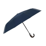 Guarda-chuva Automático de Três Dobras com Cabo Curvo em Madeira Maciça e 10 Costelas PARACHASE, Cinzento, Preto, Azul Marinho