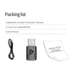 Transmissor Bluetooth 5.0 Receptor AUX Adaptador de Áudio USB com Saída Dupla para Computador, M136