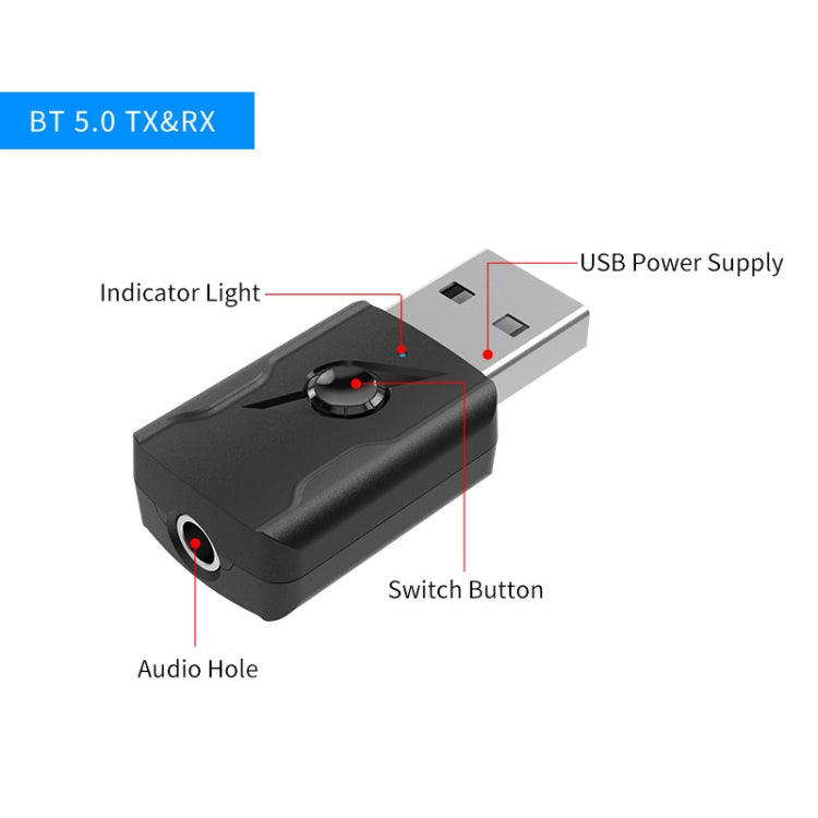 Transmissor Bluetooth 5.0 Receptor AUX Adaptador de Áudio USB com Saída Dupla para Computador, M136