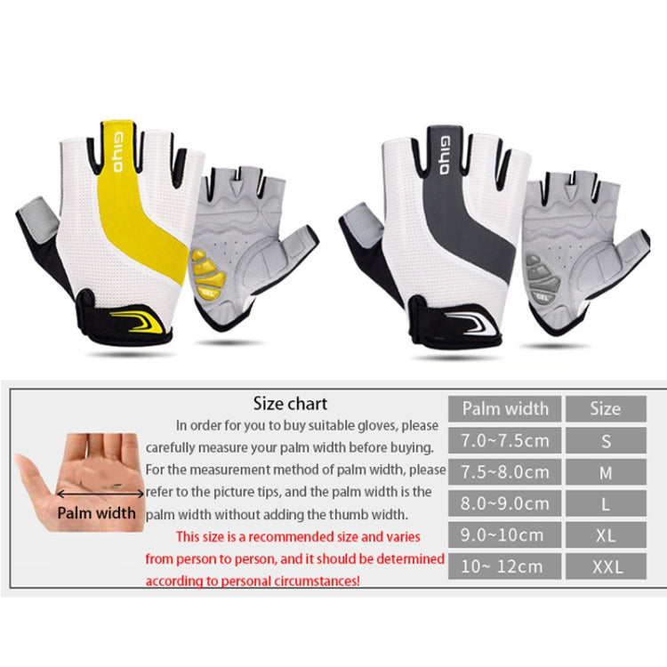 Luvas de bicicleta GIYO S-14 com dedos meio cortados, almofada de palma em gel absorvente de choque, S, M, L, XL, XXL