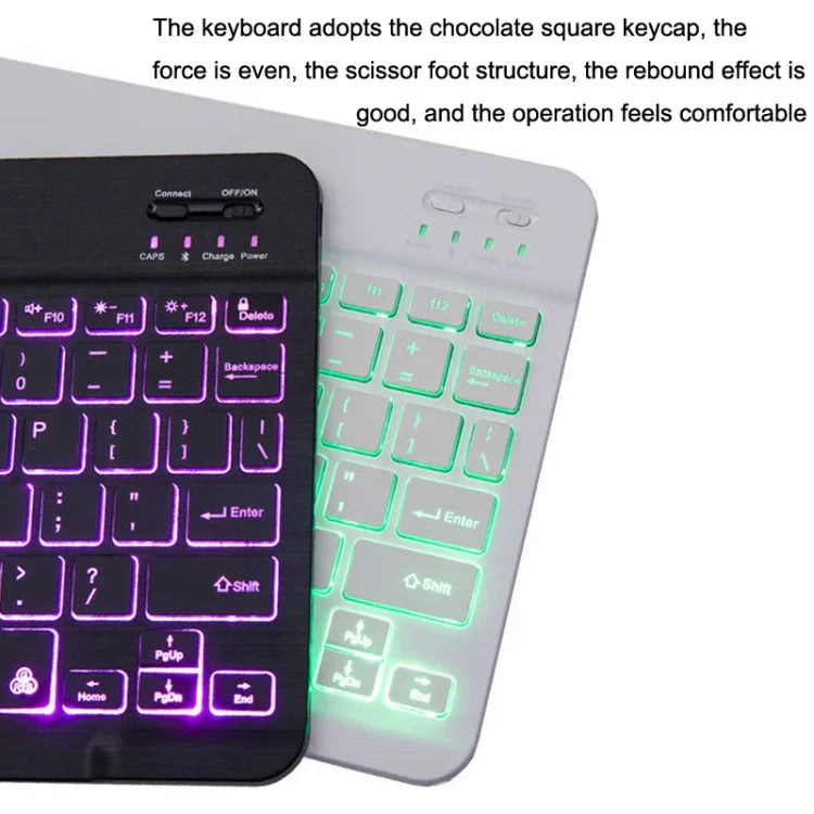 Teclado Bluetooth colorido RGB de 78 teclas e 10 polegadas para telemóvel/tablet, preto, branco