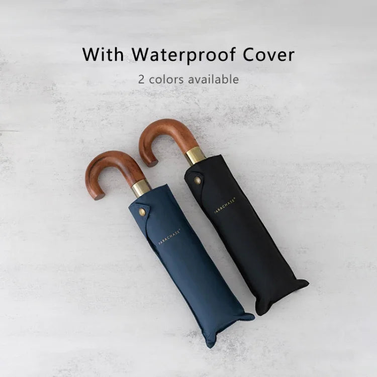 Guarda-chuva Dobrável Retro Grande e Robusto, Resistente ao Vento PARACHASE, Azul, Preto