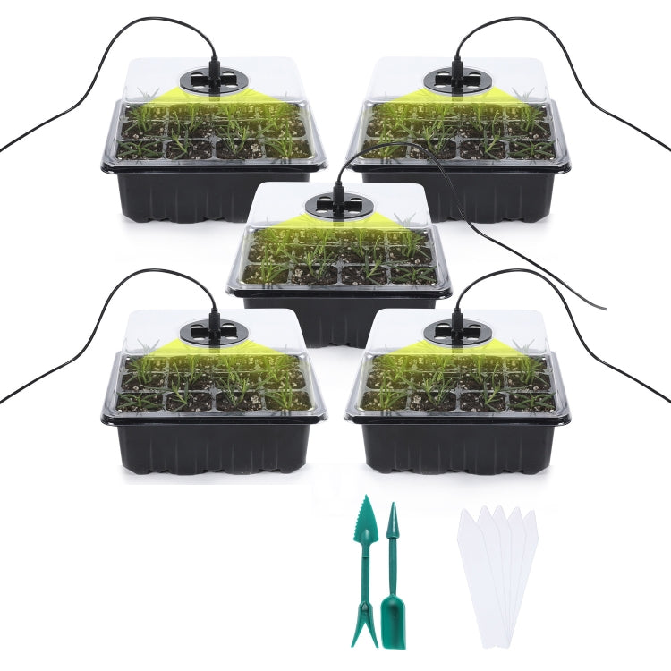 Kit de 5 Conjuntos de Bandejas para Germinação de Sementes, Bandeja de Germinação com Luz de Crescimento, Preto, Verde