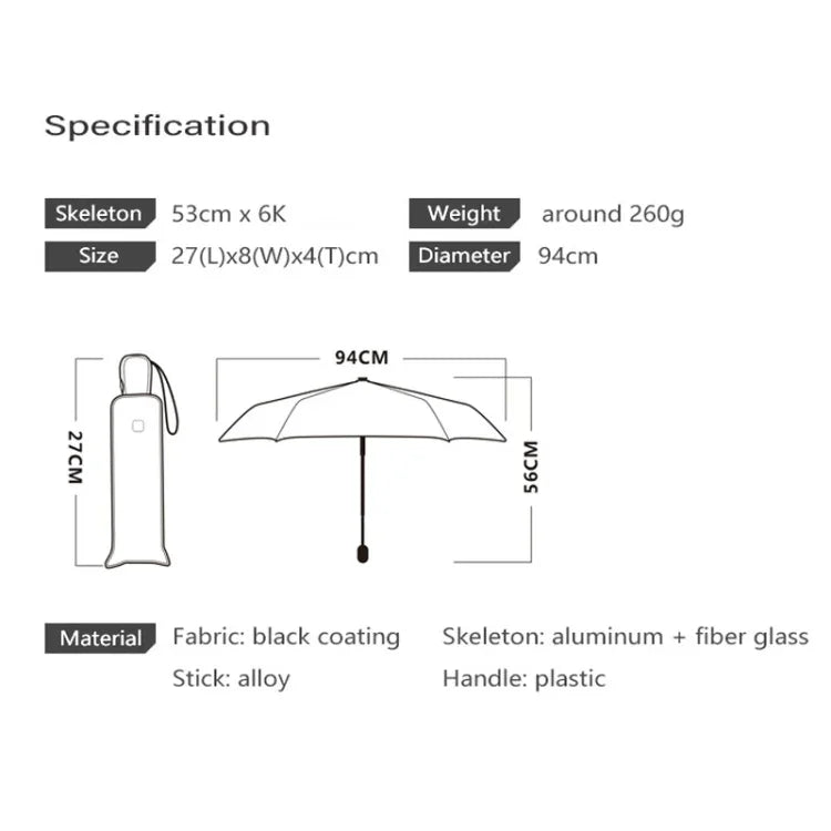 Guarda-chuva Anti-UV para Chuva ou Sol com Cola Preta Clara