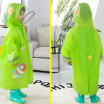 Capa de Chuva Infantil com Aba Grande e Estampa de Desenho Animado com Assento para Mochila, S, M, L, XL, XXL