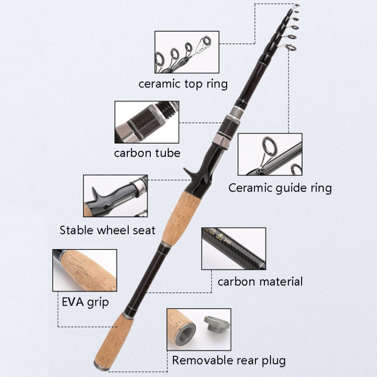 Vara de pesca telescópica de carbono para isco, secção curta, vara de lançamento, 1,8m, 2,1m, 2,4m, 2,7m, 3,0m