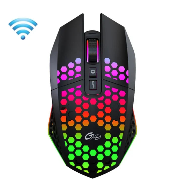 FMOUSE X801 rato de jogo e escritório com 8 teclas, 1600DPI, luminoso oco, estilo: preto sem fios recarregável, branco sem fios recarregável, preto com fios, branco com fios