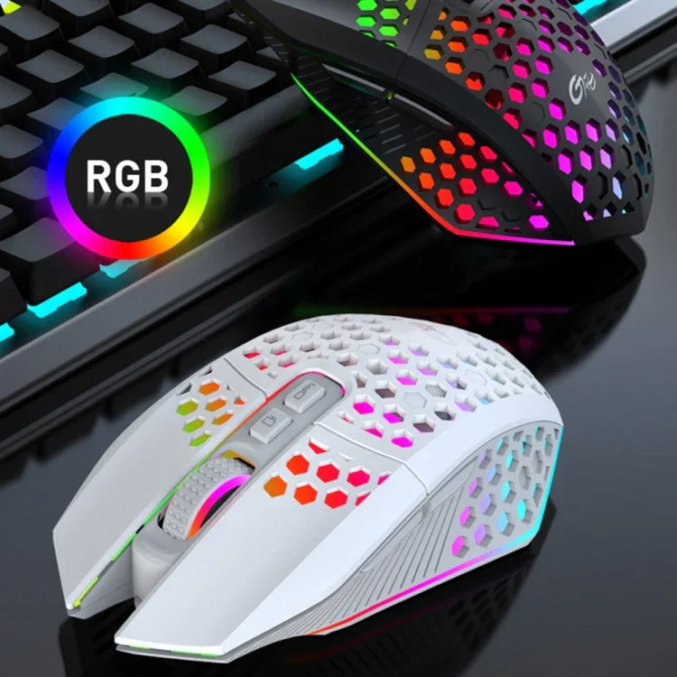 FMOUSE X801 rato de jogo e escritório com 8 teclas, 1600DPI, luminoso oco, estilo: preto sem fios recarregável, branco sem fios recarregável, preto com fios, branco com fios
