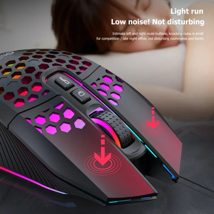 FMOUSE X801 rato de jogo e escritório com 8 teclas, 1600DPI, luminoso oco, estilo: preto sem fios recarregável, branco sem fios recarregável, preto com fios, branco com fios