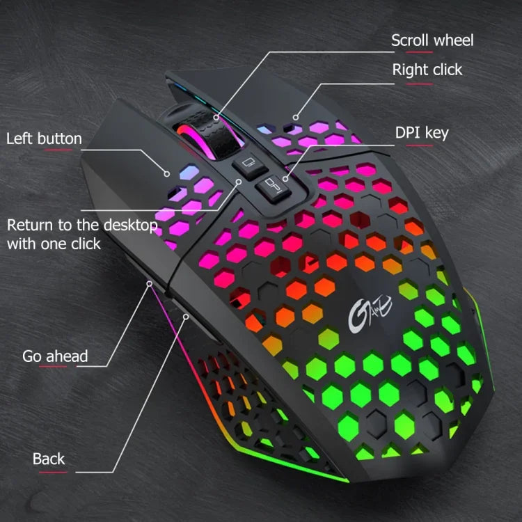 FMOUSE X801 rato de jogo e escritório com 8 teclas, 1600DPI, luminoso oco, estilo: preto sem fios recarregável, branco sem fios recarregável, preto com fios, branco com fios