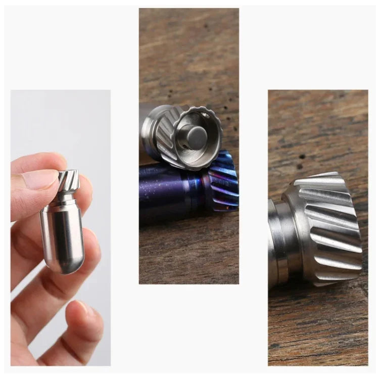 Caixa portátil para comprimidos em titânio puro mini impermeável, jarro selado para armazenamento, Cor:, Cor primária, Azul queimado
