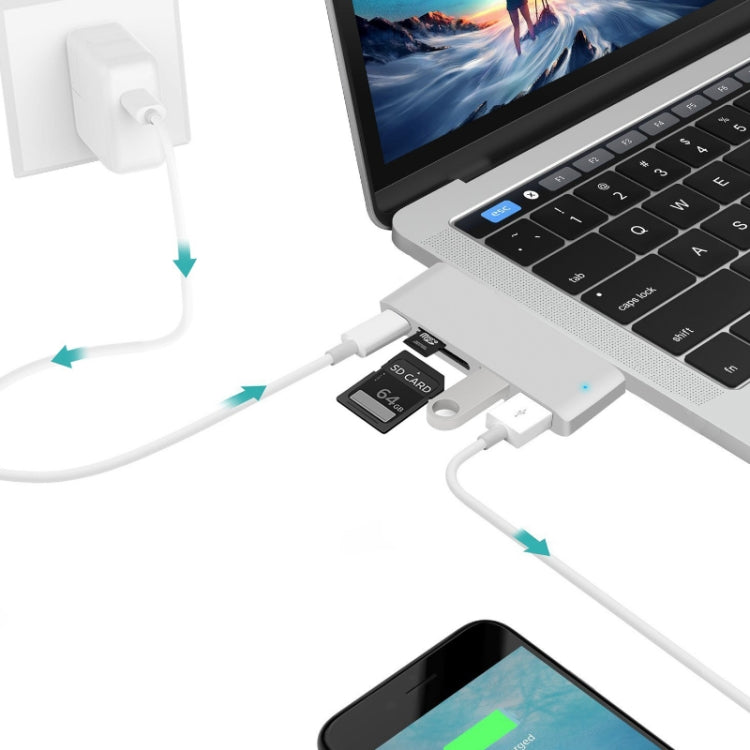 Estação de Acoplamento Divisor USB-C para HDMI com Leitor de Cartões, Especificação: 5 em 1 Cinzento, 5 em 1 Prateado, 6 em 1 Cinzento, 6 em 1 Prateado
