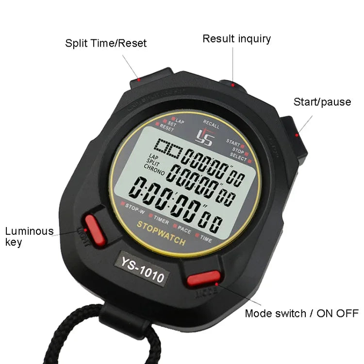 Cronómetro Luminoso YS com 3 Linhas de Ecrã para Treino Árbitro, Estilo:, YS-1010 10 Memórias, YS-1030 30 Memórias, YS-1060 60 Memórias, YS-1100 100 Memórias